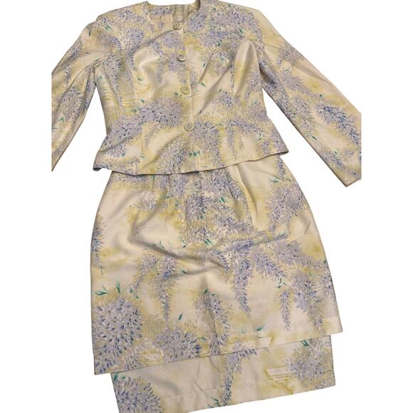 Thierry Mugler Vintage Floral Silk Suit Skirt Set Women’s Size 38 (8 US) Yellow - Picture 2 of 15